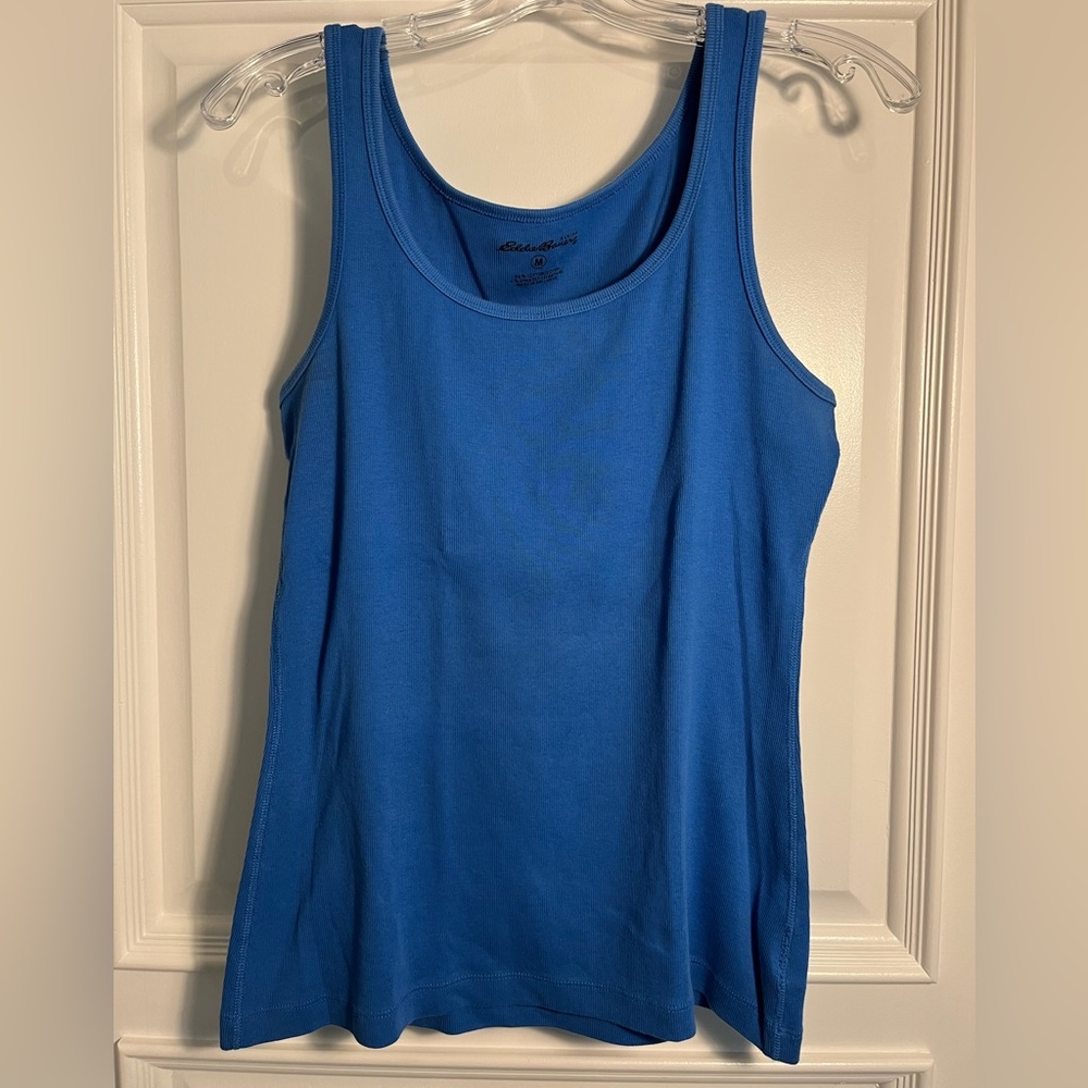 Eddie Bauer Scoop Neck Blue Ribbed Tank Top - Medium - Cotton and Spandex - EUC
